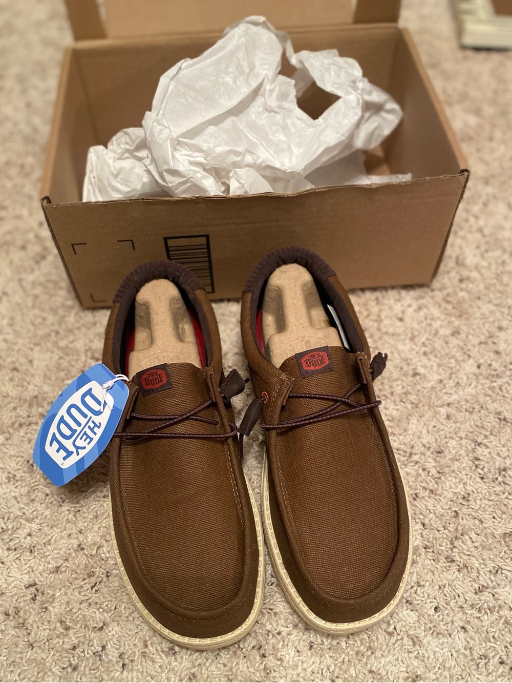 Hey Dude Men’s Loafers in Brown Canvas with Tan Sole